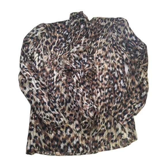 Adrianna Papell Vintage Sz 4/XS 100% Silk Tie Neck Sheer Blouse Animal Print - Picture 5 of 9